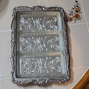 Elegant Chrome and Clear Glass Serving Tray